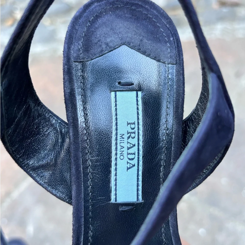 AUTH PRADA Black Suede Platform Heels